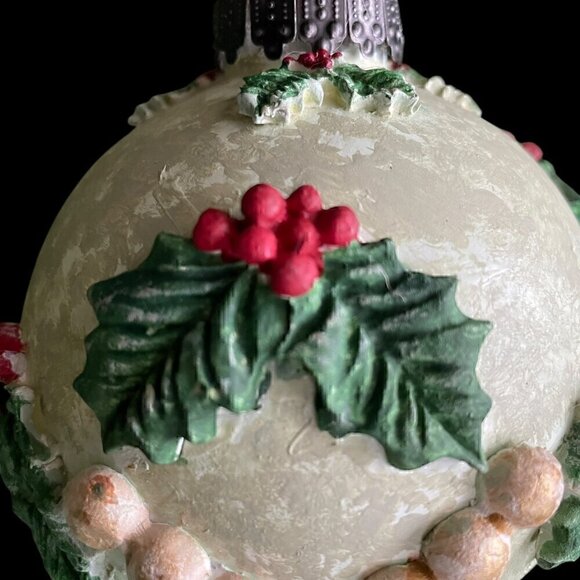 Handmade Acrylic and Clay Christmas Holly Ornament One of a Kind - Picture 5 of 9